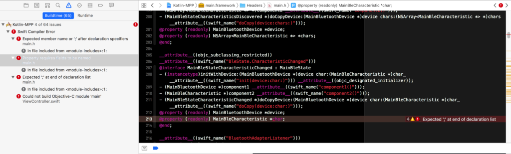 The syntax error into the compiled Obj-C header.